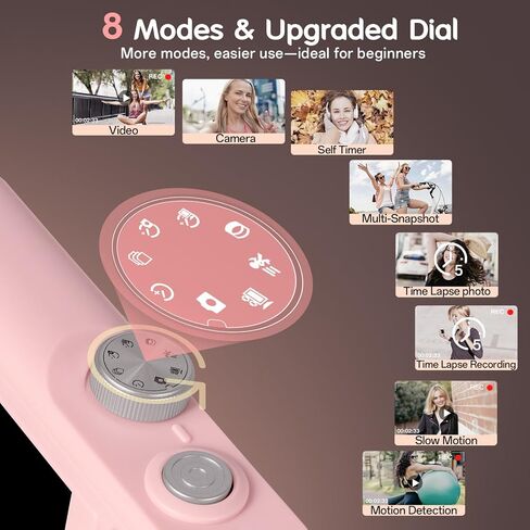 كاميرا رقمية UHD 4K، كاميرا تسجيل فيديو، ضبط تلقائي للصورة، 64 ميجابكسل 18X تكبير رقمي، بطاقة 32 جيجابايت، كاميرا مدمجة مضادة للاهتزاز، كاميرا للمراهقين والبالغين المبتدئين، صبي فتاة، وردي in Kuwait