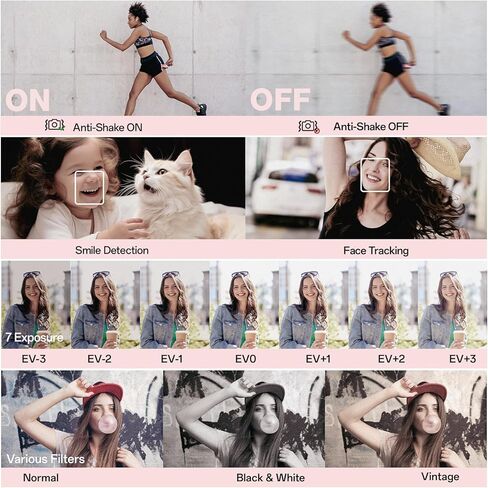 كاميرا رقمية UHD 4K، كاميرا تسجيل فيديو، ضبط تلقائي للصورة، 64 ميجابكسل 18X تكبير رقمي، بطاقة 32 جيجابايت، كاميرا مدمجة مضادة للاهتزاز، كاميرا للمراهقين والبالغين المبتدئين، صبي فتاة، وردي in Kuwait