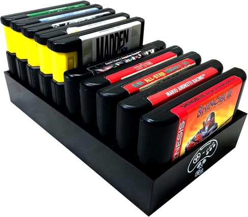 Black, Sega Genesis Compatible Cartridge Holder, Sega Game Tray, Holds 10 Games, Clutter Reducing, Retro Video Game Collection, Dust Protector, Works with Sega Genesis Cartridges in Saudi Arabia