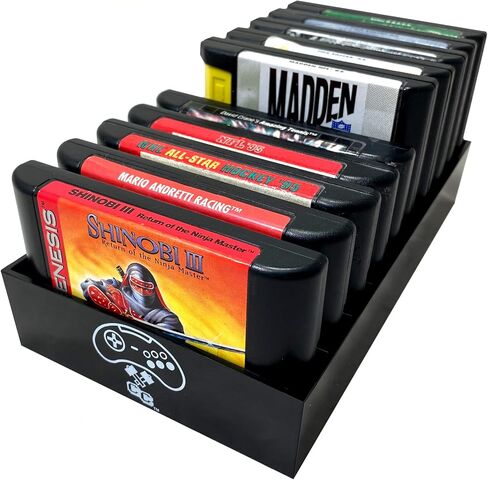 Black, Sega Genesis Compatible Cartridge Holder, Sega Game Tray, Holds 10 Games, Clutter Reducing, Retro Video Game Collection, Dust Protector, Works with Sega Genesis Cartridges in Saudi Arabia