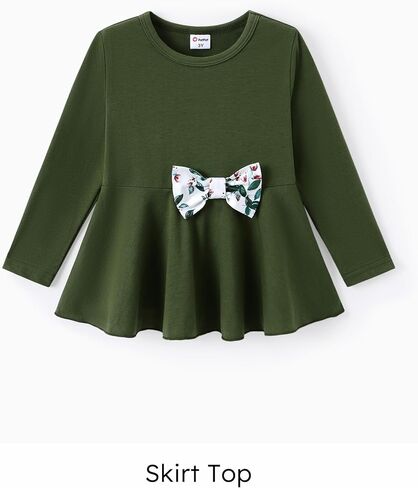 PATPAT Toddler Kids Girls 2Pcs Clothes Set Bowknot Design Ruffle Hem Long Sleeve Top and Floral Print Pant Outfits in Kuwait