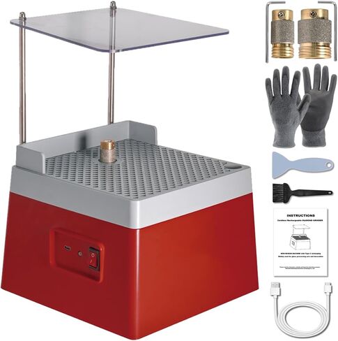 Portable Stained Glass Grinder Machine, 4200rpm Cordless Mini Art DIY Ceramic Shell Grinding Tool with 5/8" & 1" Diamond Grinder Bit Rechargeable 5V Safety Voltage Red in Saudi Arabia
