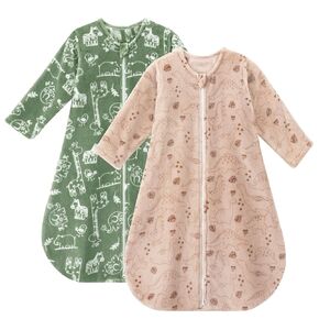 Yoofoss Long Sleeve Fleece Baby Sleep Sack 6-12 Months, 2 Pack TOG 1.5 Baby Wearable Blanket with 2-Way Zipper, Toddler Sleeping Sack, Soft Warm
