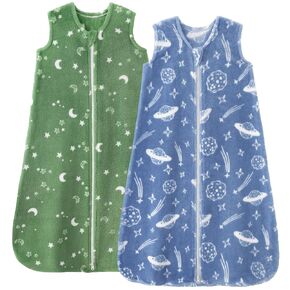 Fleece Baby Sleep Sack 18-24 Months 2.0 Tog Baby Wearable Blanket with 2-Way Zipper Warm Sleeping Sack for Toddler Infant - XLarge Blue Green Planet