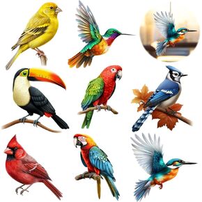 Hummingbird Hanging Ornament - 8Pcs Acrylic Hummingbirds Rearview Mirror Tree Ceiling Pendant Decoration, Flying Birds Pendants with Lanyard Tote Car Interior Charms Gift for Men Women