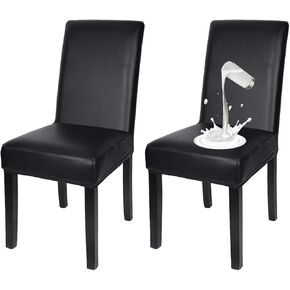 Mocca 2Pcs Leather Waterproof and Oilproof Chair Cover Stretch Solid Pu Leather Chair Protector Slipcover for Kitench Dining Room (White)