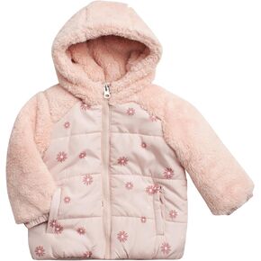 Jessica Simpson Baby Infant Girls Puffer Jacket - Quilted Sherpa Lined Hood Heated Winter Jackets for Toddler Girls (12M-24M)