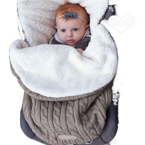 Baby Sleeping Bag fits Infant Newborn,Warm Baby Sleeping Bag,Winter Newborn Knit Wool Swaddling Blanket Kid Sleepsack Footmuff Stroller Knitted Sleep Nest Sack (Khaki, One Size)