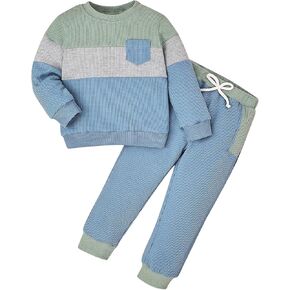 Toddler Boys Clothes Long Sleeve Patchwork Sweatshirt Pullover Tops Casual Pocket Pants Fall Winter Outfits 2-6 Years