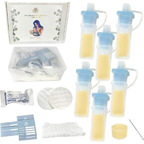 Colostrum Breast Milk Collector Kit Liquid Gold Breast Pre-Sterilized Individually Sealed Cotton Cloth 2 Breast Pads Cleaning Brush Medcine Cup Label Stickers Container 5 ml 6 pcs