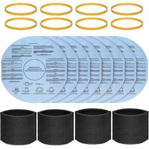 20-Piece High Efficiency Filter Set, Compatible with Shop-Vac VacMaster Genie 5-Gallon+ Wet/Dry Vacuums includes 8 Paper Disc Filters 8 Retaining Bands and 4 Foam Sleeves
