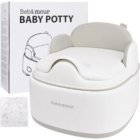 Bebamour Potty Training Toilet 3 in 1 Multi-Functional Potty Seat Detachable Baby Potty Step Stool Anti-Slip Stable Potty Training Toilet with 100 Pack Trash Bags for Baby Toddler Kids(Grey)