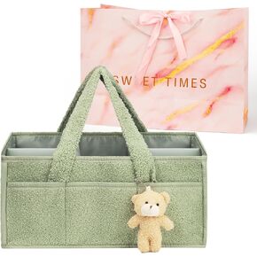 Diaper caddy, wipes, and baby essentials. Versatile as a changing table organizer or car caddy. Portable and stylish in green. Comes with a gift bag—ideal for baby showers