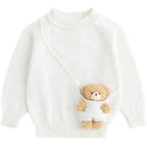 Simplee kids Baby Sweater with Bear in The Pocket Hand Crocheted Pullover Sweater Knit Toddler Clothes for Winter and Fall in Kuwait