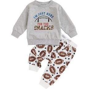 Hoanselay Toddler Baby Boy Football Outfit Long Sleeve Sweatshirt Pullover Tops Jogger Pants Set Fall Winter Game Day Outfit