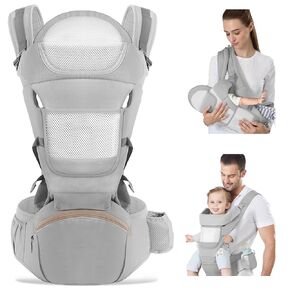 Baby Carrier with Hip Seat for Dad: Baby Carriers Newborn to Toddler Ergonomic M Position Toddler Carrier 6in1 Head Support Infant Carrier Mesh Baby Carriers for Mom (Pink)