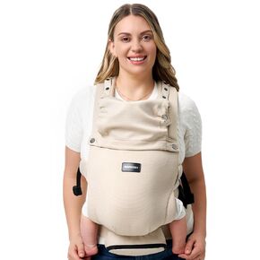 Momcozy Newborn Baby Carrier - Ergonomic, Cozy and Lightweight Carrier for 7-24lbs, Adjustable Neck Support with Sunshield, Breathable Airmesh Perfect for Summer Outing, Khaki