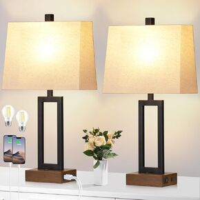 23.5" Touch Control Table Lamps, Metal Bedside Lamp for Bedroom Set of 2 with USB A+C Ports & AC Outlet, 3-Way Dimmable Nightstand Lamp for Living Room (LED Bulb Included)