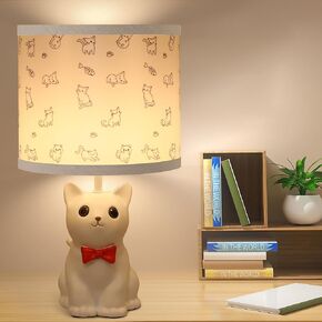 Small Cat Table Lamp for Bedroom Nightstand,Animal Nursery Single Bedside Lamp for Kid,Mini Cute Desk Lamp with White Lampshade for Boy Girl(Bulb Included)