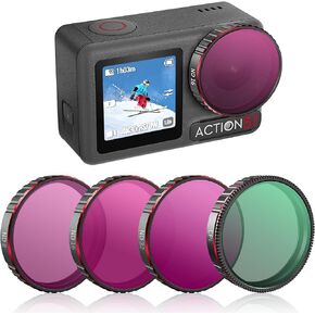 Action 5 Pro ND Filter Set for DJI Osmo Action 5/4/3 Tomat 4 Pack ND8 ND16 ND32 CPL Ultra Wide Angle Neutral Density Filter Accessories HD Optical Glass Aluminum Frame