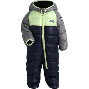 DKNY Baby Boys' Snowsuit - Full Zip Up Sherpa-Lined One Piece Romper Baby Bodysuit - Insulated Baby Boys Hooded Jumpsuit 0-9