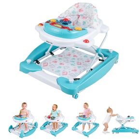HONEY JOY Baby Walker, 6-in-1 Foldable Baby Walker and Bouncer Combo, Infant Activity Walker with Wheels, Adjustable Heights, Rocker, Music, Lights, Walker for Baby Boy Girl 7-14 Months (Pink)
