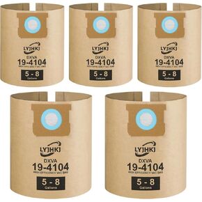 5 Pack DXVA19-4104 Vacuum Bags for DEWALT 5 to 8 Gallon Wet/Dry Vacuum, Disposable Shop Vac Bags, Dust Collection Bag Replacement
