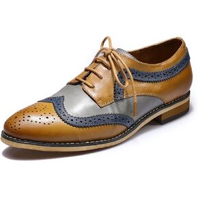 Mona flying Casual Wing Tip Oxfords Brogue for Women Ladies Handmade Lace up Leather Derby Shoes