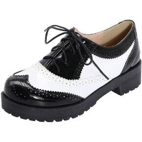 Agodor Women's Lace up Wingtip Oxford Shoes Chunky Heel Platform Vintage Round Toe Brogue Shoes