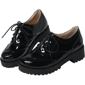 Agodor Women's Lace up Wingtip Oxford Shoes Chunky Heel Platform Vintage Round Toe Brogue Shoes