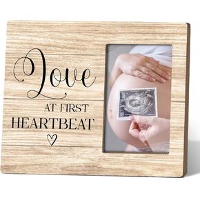 Love at First Heartbeat Picture Photo Frame, Ultrasound Picture Frames Sonogram Picture Frame, Pregnancy Gifts for First Time Moms, Baby Announcement Gifts, 4x6 Wooden Photo Frame -DAXK13