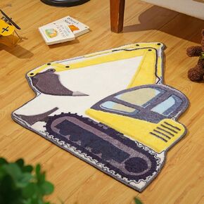 30 Inch Kids Excavator Bedroom Rug, Hand Tufted Boys Nonslip Bathroom Mat, Decorative Construction Trucks Play Area Rug, Cute Soft Fluffy Mat for Bathroom, Bedroom, Nursery Decor