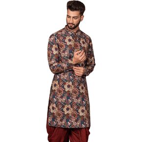 Men Geometric Embellished Kurta Full Sleaves, Knee Length, Straight, Regular Fit, Mandarin Collar Ethnic wear