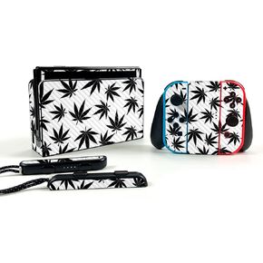 MightySkins Carbon Fiber Skin Compatible with Nintendo Switch OLED - Pot Leaves Black | Protective, Durable Textured Carbon Fiber Finish | Easy to Apply and Change Styles | Made in The USA