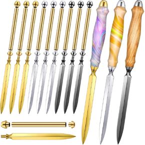 9 Set Letter Opener Woodturning Project Kit, DIY Envelope Slitter Paper Mail Opener Letter Knives Turning Kits Mens Crafts Holiday Gifts Making Supplies, Black, Sliver, Gold
