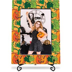 Halloween Photo Frame With A Metal Stand-Dark Style Pumpkins & Tombstone-Black Print Halloween Picture Frame-Frame Fits The 4"x6" Photo-Halloween Decoration-Halloween Theme-A02