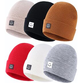 KMOLY Toddler Baby Beanie Hat 6 Packs, Double Layer Knit Infant Winter Hat Warm Beanies Bulk Skull Cap for Kid Boys Girls
