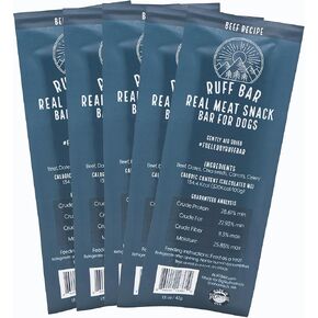 RUFF BAR Dog Treats, Pork Dog Training Treats, High Protein Bars for Dogs, Energy Snack for Dogs, Natural Dog Treat with Grass Fed Meat, Hormone & Antibiotic Free, Individually Wrapped, 28 g, 5 Pack