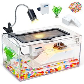 Turtle Tank Kit A High-Definition Turtle Aquarium with Heating Lamp, Filter, Advanced Ventilation, High-Temperature Resistance, and Complete Accessories for an Comfortable Turtle Habitat 20x10.6x9.4''