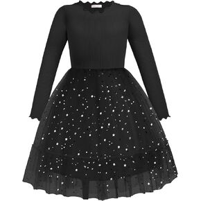 Arshiner Toddler Girl Tutu Dress Fall Winter Long Sleeve Star Sequin Holiday Party Tulle Dresses 2-6Y
