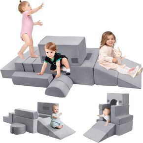 COOLBEBE Toddler Climbing Blocks Indoor,7-Piece Foam Play Climbing Blocks Set for Baby, Soft Climbing Play Toy Crawling Gift for Infant Climbers (Light Gray)