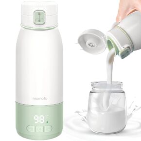 Portable Milk Warmer for Travel, 17 oz Capacity, 3 Min Fast Heating, Bottle Warmer for Breastmilk and Formula On-The-Go, Leak-Proof, Pasteurization Mode, LED Temp Control 95°F-131°F, Full Day Battery
