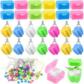 200 Pcs Tooth Saver Necklaces, Tooth Holders Tooth Necklace Little Box Colorful Tooth Savers, Milk Teeth Storage CasesTooth Fairy Bag Tooth Box, 100 Pcs Tooth Shapes and 100 Pcs Treasure box Shapes