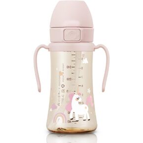 GROSMIMI Flip Top Spill Proof Sippy Cup, PPSU, BPA Free, 10 oz, Stage 2 Straw for Toddlers (Dinosaur)