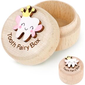 Tooth Fairy Box for Girls Cute Carved Wooden Box with 3D Tooth Stores Lost Teeth for Kid Souvenir Tooth Dropped Keepsake Colored Storage Gift Box for Baby Shower Toddler Little Girl Boy Birthday