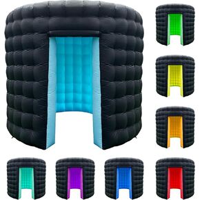 Inflatable Photo Booth Enclosure 10x10x9FT for 360 Photo Booth Machine, Portable 16 Colors LED Dimmable Shooting Photobooth Tent with Remote, 2 Doors, Inner Air Blower for Wedding Birthday Parties