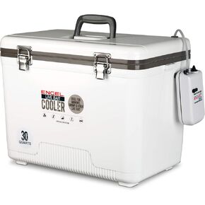 Engel 19qt Live Bait Cooler Box with 2nd Gen 2-Speed Portable Aerator Pump. Fishing Bait Station and Minnow Bucket for Shrimp, Minnows, and Other Live Bait - ENGLBC19-N-OHV in Orange High-Visibility