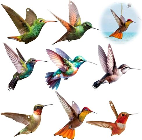 Hummingbird Hanging Ornament - 8Pcs Acrylic Hummingbirds Rearview Mirror Tree Ceiling Pendant Decoration, Flying Birds Pendants with Lanyard Tote Car Interior Charms Gift for Men Women in Saudi Arabia