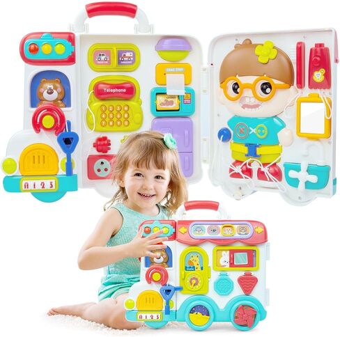 Montessori Busy Board for 1-2 Year Old,Musical Toys for Toddlers 1-3 Year,Motor Skills Developmental Toy for 12-18 Month Age,Perfect for Preschool or Travel,Birthday Gift for 1+Year Old Boy & Girl in Saudi Arabia