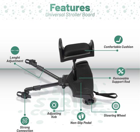 Universal Stroller Attachment - Universal Rider Stroller Attachement - For Toddlers, Fits Baby Jooger and Sit-and-Stand Double Strollers, Up to 42LBS, Black, Fits 90% of Strollers in Saudi Arabia
